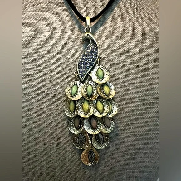 Rare Vintage Peacock Silver Necklace - Picture 3 of 6